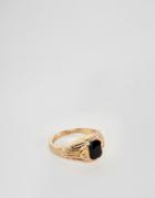 Asos Design Vintage Style Signet Ring In Gold Tone With Black Stone