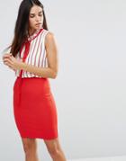 Tfnc Pencil Dress With Striped Body - Red