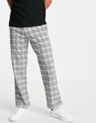 Topman Wide Leg Check Pants In Gray And White-black