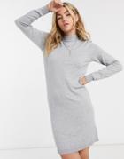 Object Thess Knit Mini Sweater Dress In Gray-grey