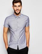 Asos Skinny Oxford Shirt In Gray With Short Sleeves - Gray