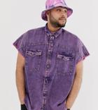 Asos Design Plus Oversized Sleeveless Denim Shirt In 90's Style Pink Acid Wash - Pink