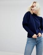 Asos Sweater With Volume Cable Sleeves - Navy