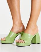 Public Desire Oreo Heeled Mules In Lime Patent-green