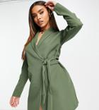 Rebellious Fashion Exclusive Tie Front Blazer Dress In Khaki-green