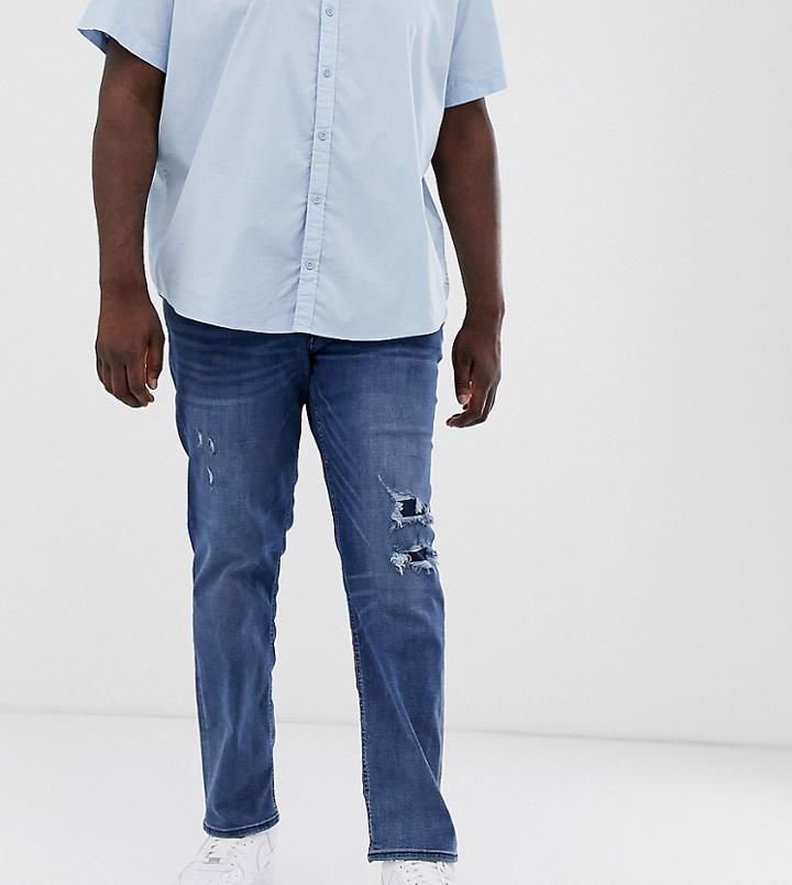 Jack & Jones Intelligence Slim Fit Abrasion Jeans In Dark Wash - Blue