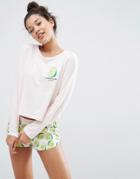 Asos Wrong But So Ripe Avocado Long Sleeve Tee & Short Set - Multi