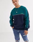 New Look Piped Worldwide Color Block Sweat In Navy-blue