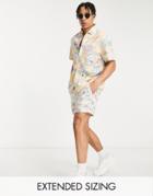 Asos Design Slim Shorts In Linen Mix Fabric With Postcard Print - Part Of A Set-pink