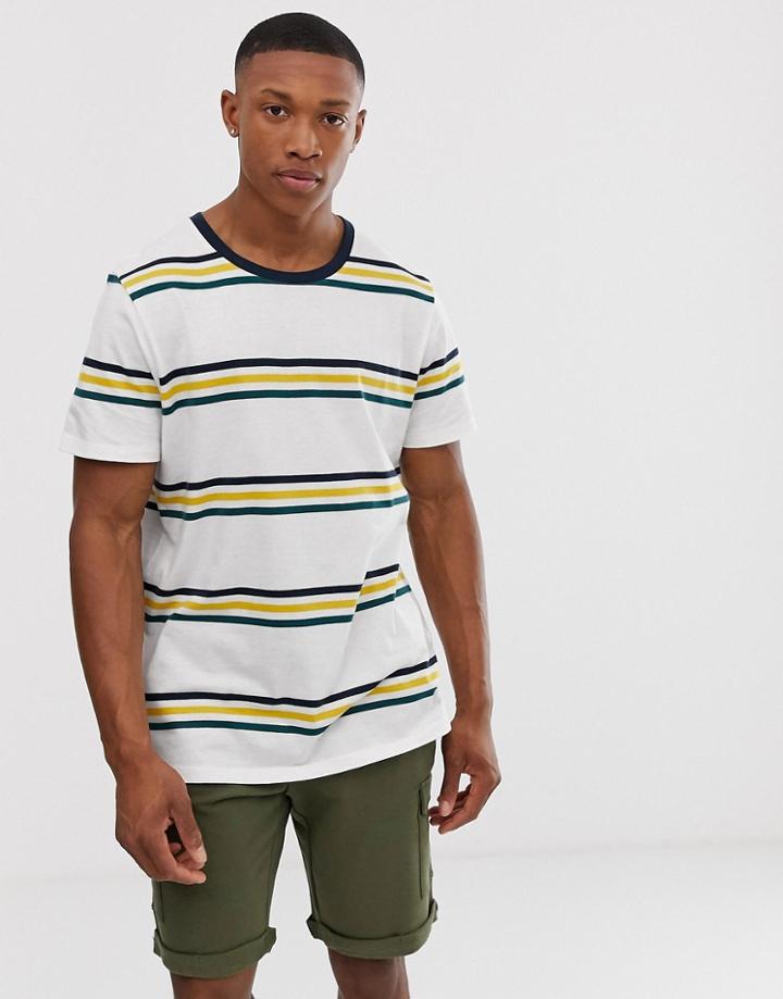 Jack & Jones Originals Dropped Shoulder Horizontal Stripe T-shirt In White - White