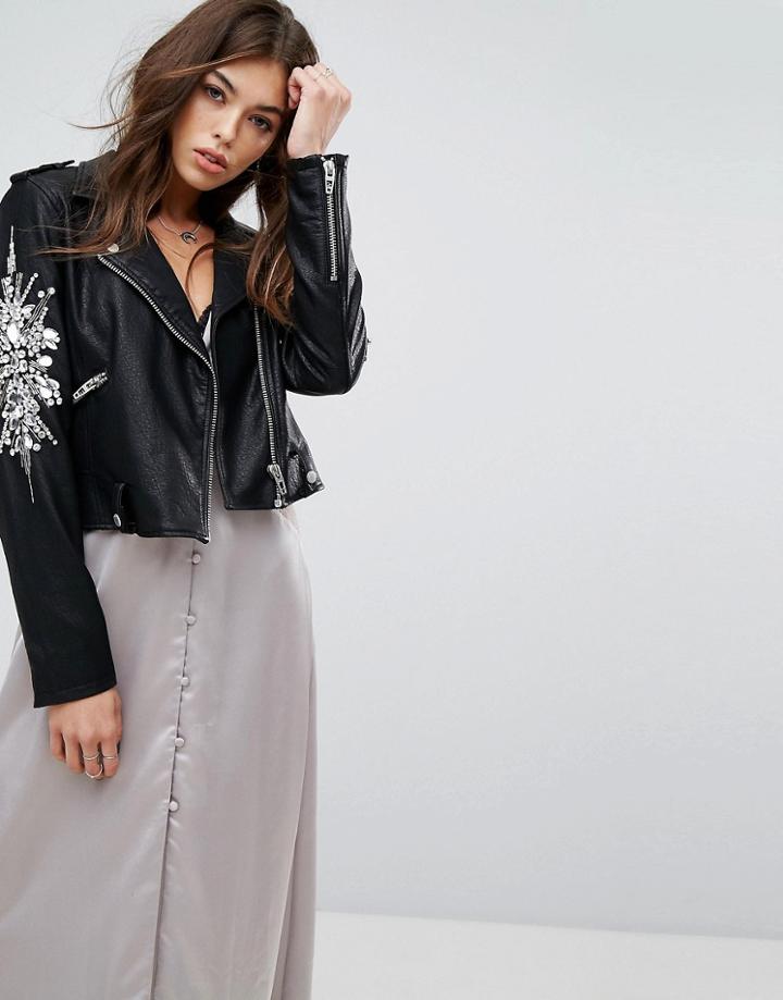 Blank Nyc Biker Jacket With Jewel Embellishment - Black