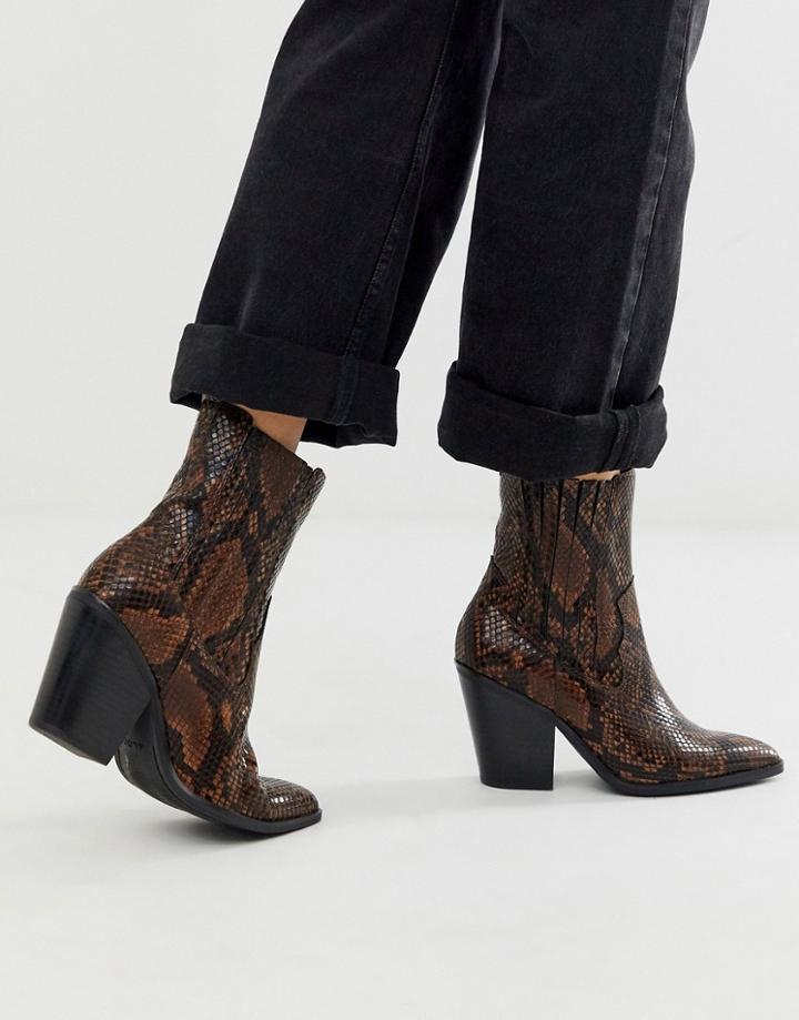 Aldo Drerissa Heeled Leather Western Boot In Brown Snake