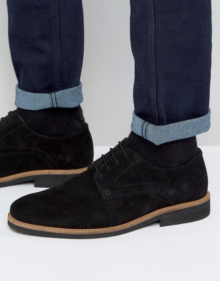 Silver Street Lime Derby Shoes In Black Suede