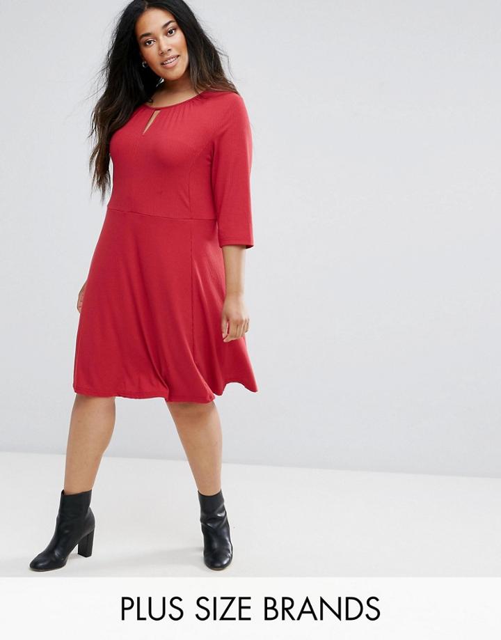 Junarose 3/4 Sleeve Skater Dress - Red