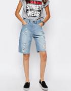 Asos Denim Longline True Boyfriend Short - Lightwash Blue