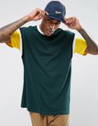 Asos Oversized Longline T-shirt With Color Blocking In Green - Green