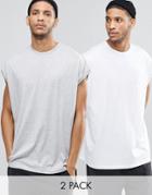 Asos 2 Pack Super Oversized Sleeveless T-shirt Save 18% In Gray Marl/white