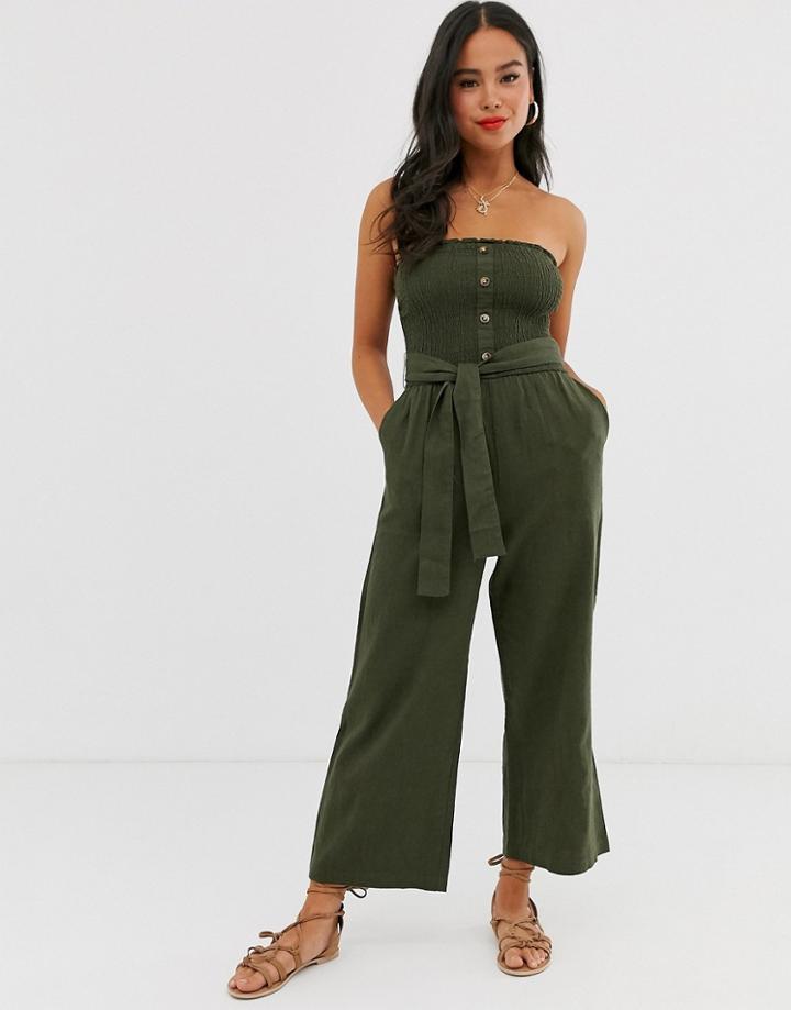 Abercrombie & Fitch Bandeau Wide Leg Jumpsuit With Belt Detail