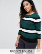 New Look Plus Stripe Compact Knit Sweater - Green