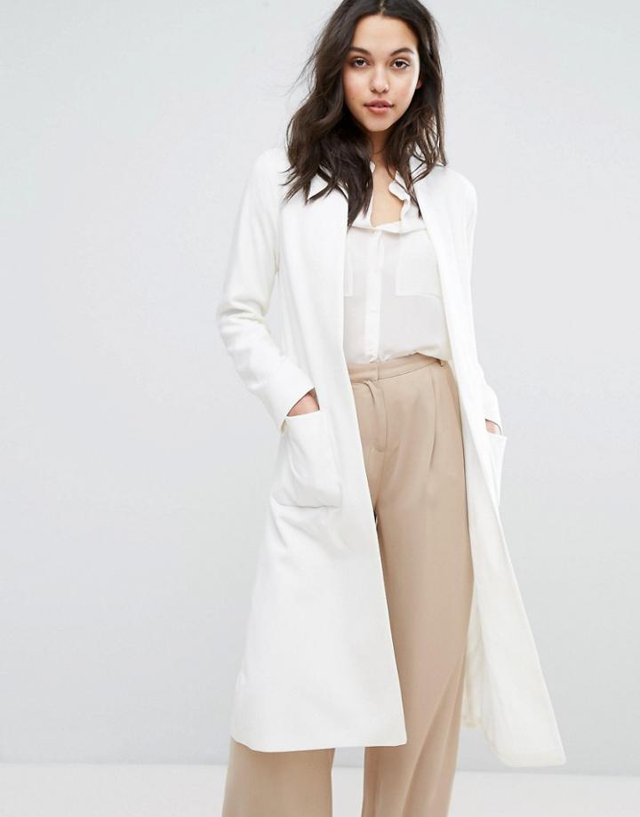 Helene Berman Edge To Edge Leightweight Wool Blend Duster Coat - Cream
