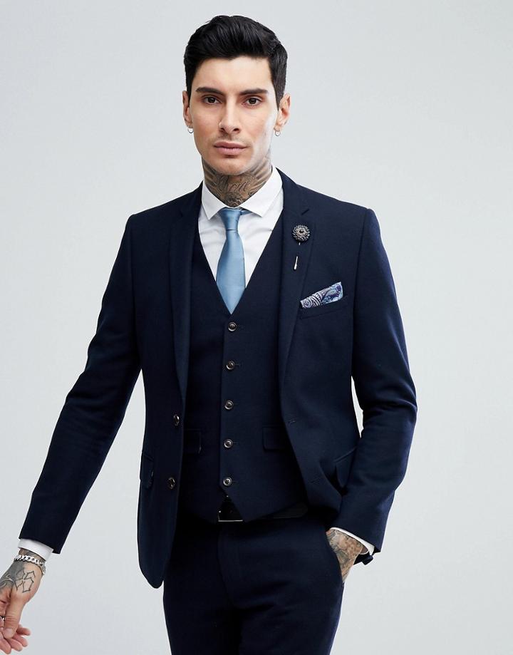Harry Brown Navy Basket Weave Slim Fit Suit Jacket - Navy