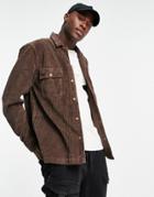 Asos Design Irregular Corduroy Overshirt In Brown