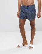 Asos Swim Shorts With Polka Dot Print And Fixed Waistband In Short Length - Navy