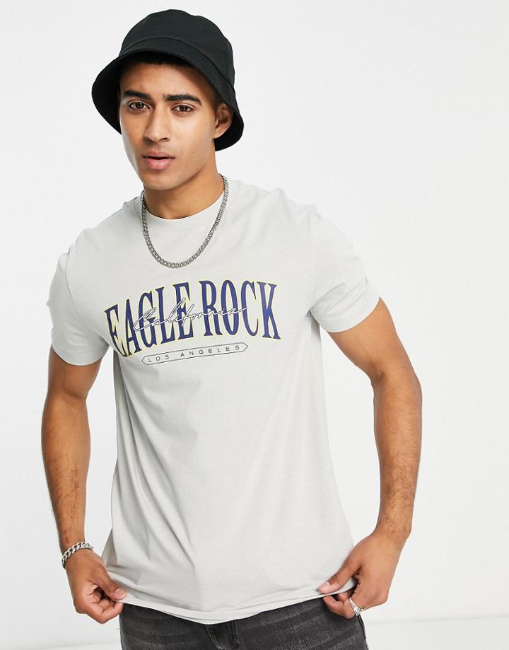Asos Design T-shirt With City Text Front Print In Light Gray-white