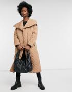 River Island Fallaway Quilted Coat In Cream-white