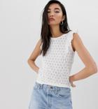 Stradivarius Sleeveless Top With Embroidery Frill In White