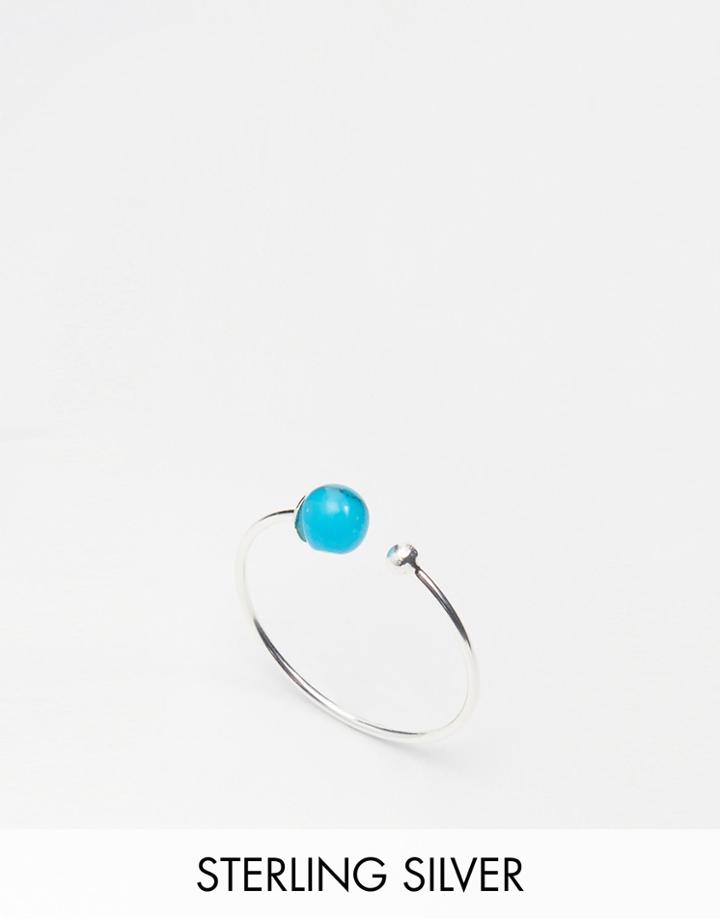 Asos Sterling Silver Fine Open Bead Ring - Blue