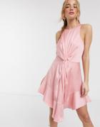 Keepsake These Days Satin Twist Detail Mini Dress In Candy-pink