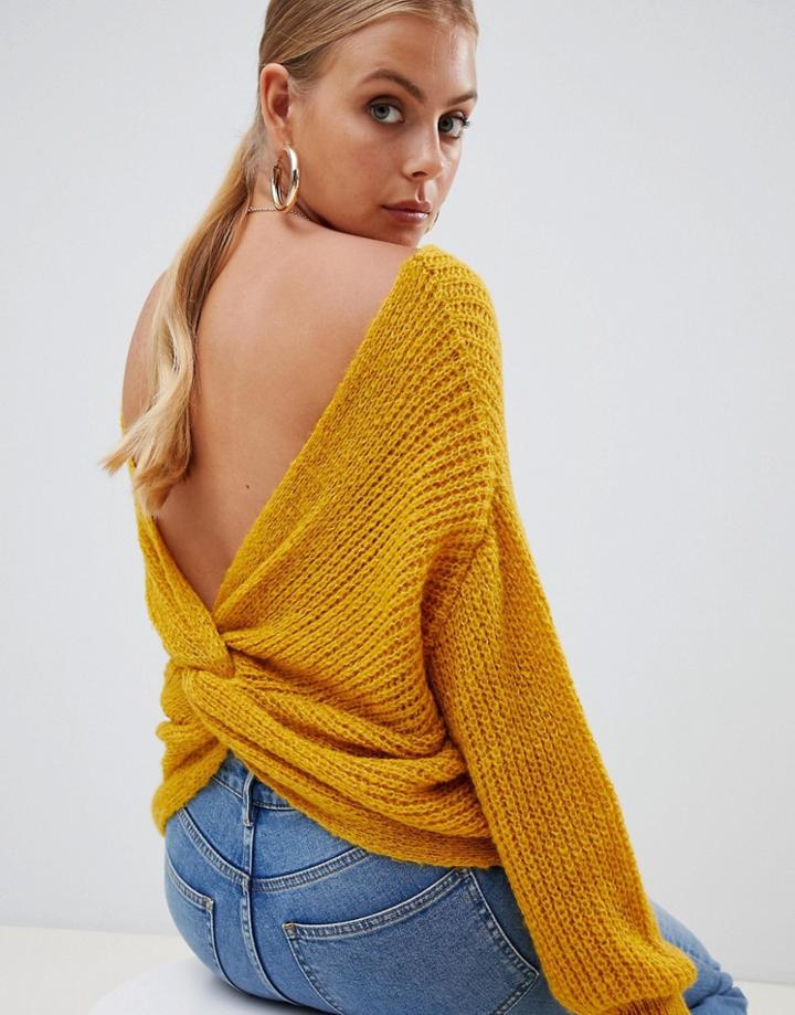 Missguided Twist Back Sweater - Yellow