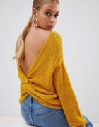Missguided Twist Back Sweater - Yellow