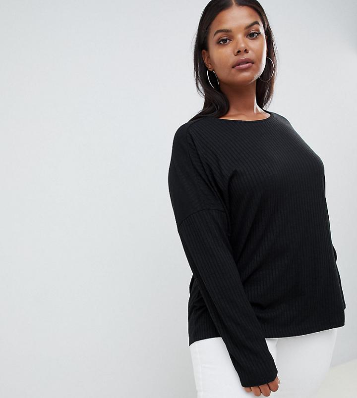 Asos Design Curve Long Sleeve T-shirt With Batwing In Black - Black