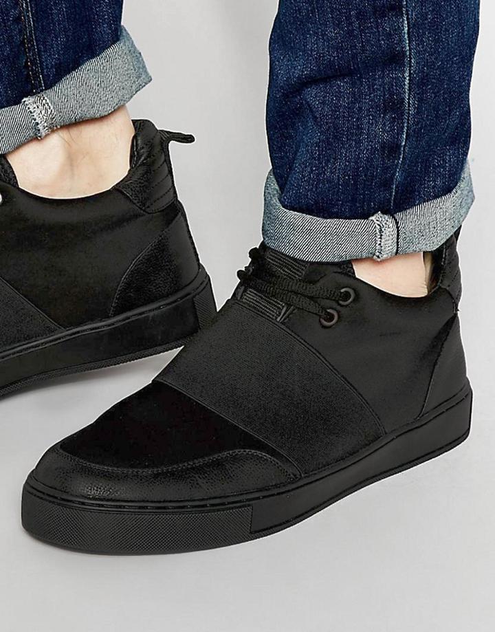 Dark Future Mid Top Sneakers In Black Neoprene With Elastic Strap - Black