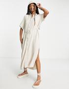 Weekday Linen Mix Shirt Dress In Off White