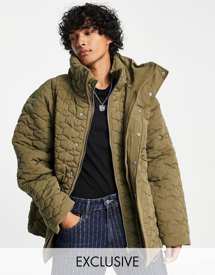 Collusion Quilted Puffer Jacket With Double Layer-green