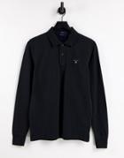 Gant Original Logo Long Sleeve Pique Polo In Black