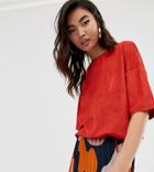River Island Shell Top With Draw String Hem In Red - Red