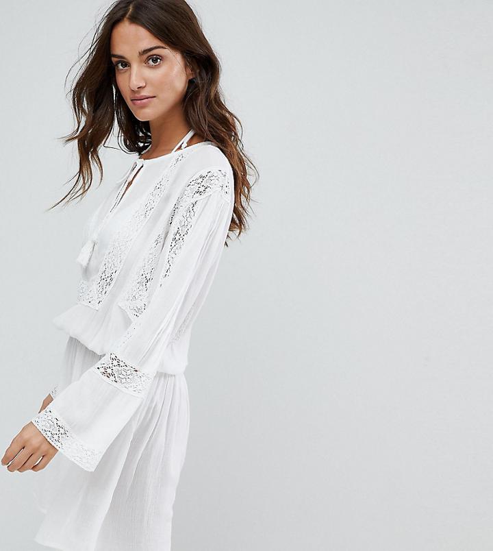 Akasa Crochet Smock Beach Dress - Cream
