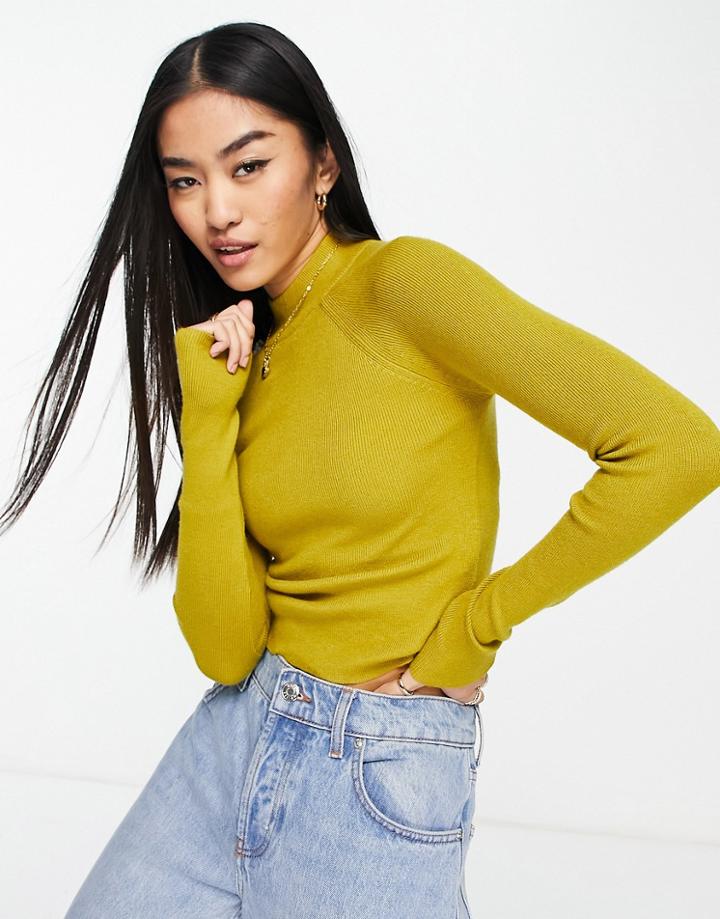 Pull & Bear Basic Crew Neck Sweater In Olive Green