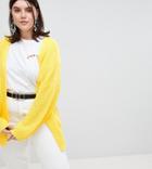 Asos Design Curve Oversize Cardigan In Chunky Rib With Buttons - Yellow
