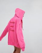 Lazy Oaf Zip Through Hoodie With Snoozing And Losing Back - Pink