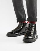 Truffle Collection High Shine Boots With Red Taping In Black