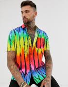 Asos Design Festival Relaxed Shirt In Rainbow Print-black