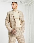 Asos Design Slim Suit Jacket In Stone Check-neutral