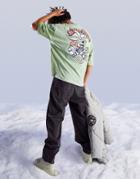 Asos Design Oversized T-shirt In Khaki With Cartoon Ski Bunny Back Print-green