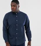 Asos Design Plus Slim Fit Grandad Collar Shirt With Blue & White Stripe-multi
