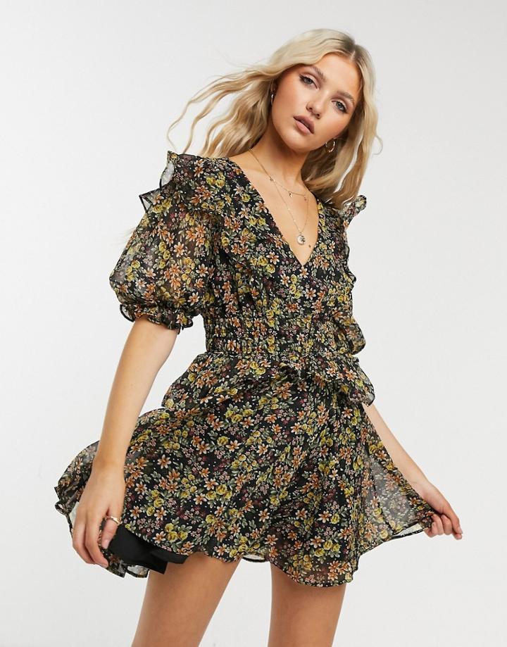 Topshop Shirred Waist Mini Dress In Multi